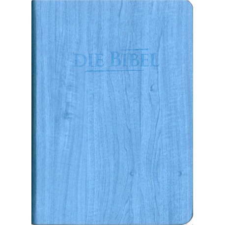 Taschenbibel, größere Ausgabe, blau, Holzoptik