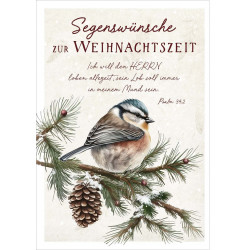 Postkarte zu Weihnachten - Vogel auf Zweig