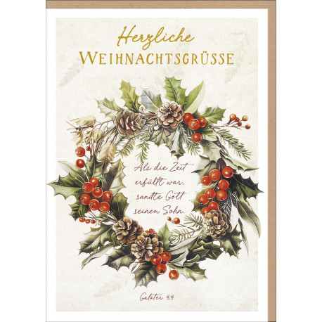 Faltkarte Weihnachten/Neujahr - Weihnachtskranz