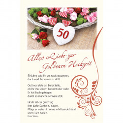 Faltkarte zur Goldhochzeit - Rosen und Herzen