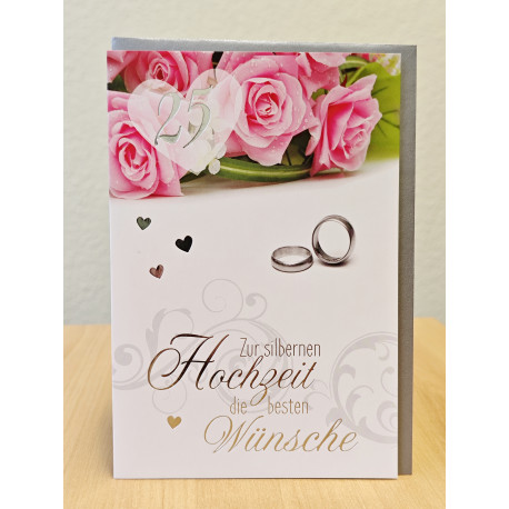 Faltkarte zur Silberhochzeit - rosa Rosen